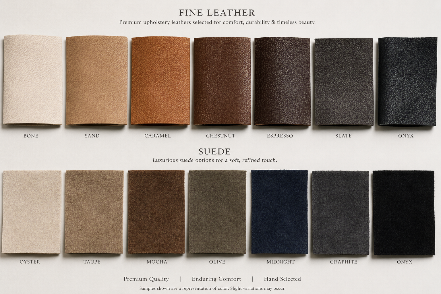Leather and suede swatch options for the Cirque Chair